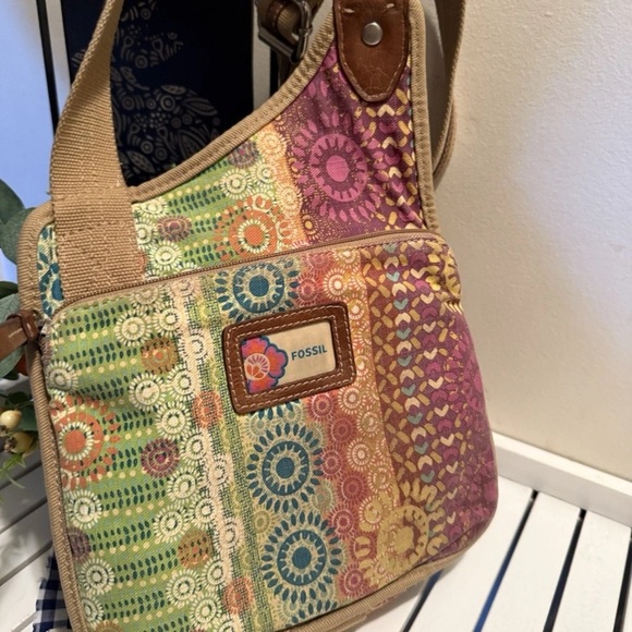 Vintage Fossil Paisley Floral Crossbody Bag Purse Canvas Messenger Hippie Boho - Picture 8 of 8